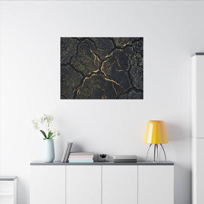 Overcast Cracked Earth Canvas Art - Dark Japandi Ma