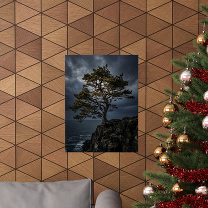 Pine Tree Moody Minimal Wall Art Print | Sophisticated Dark Japandi Art