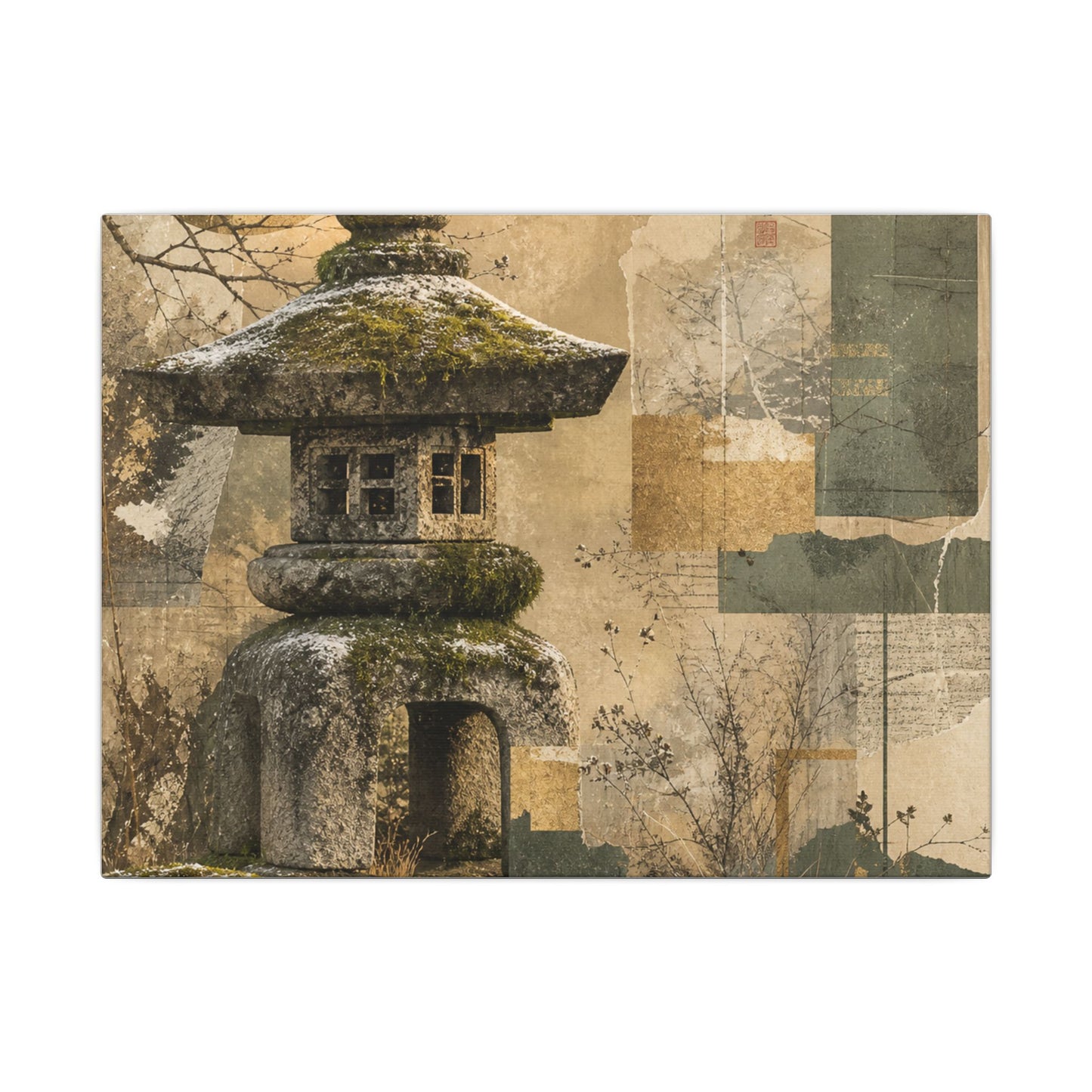 Elegant Stone Lantern Canvas Art - Texture Japandi