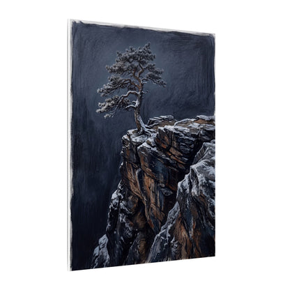 Dark Japandi Pine Tree in Dawn | Dark Texture Canvas Art