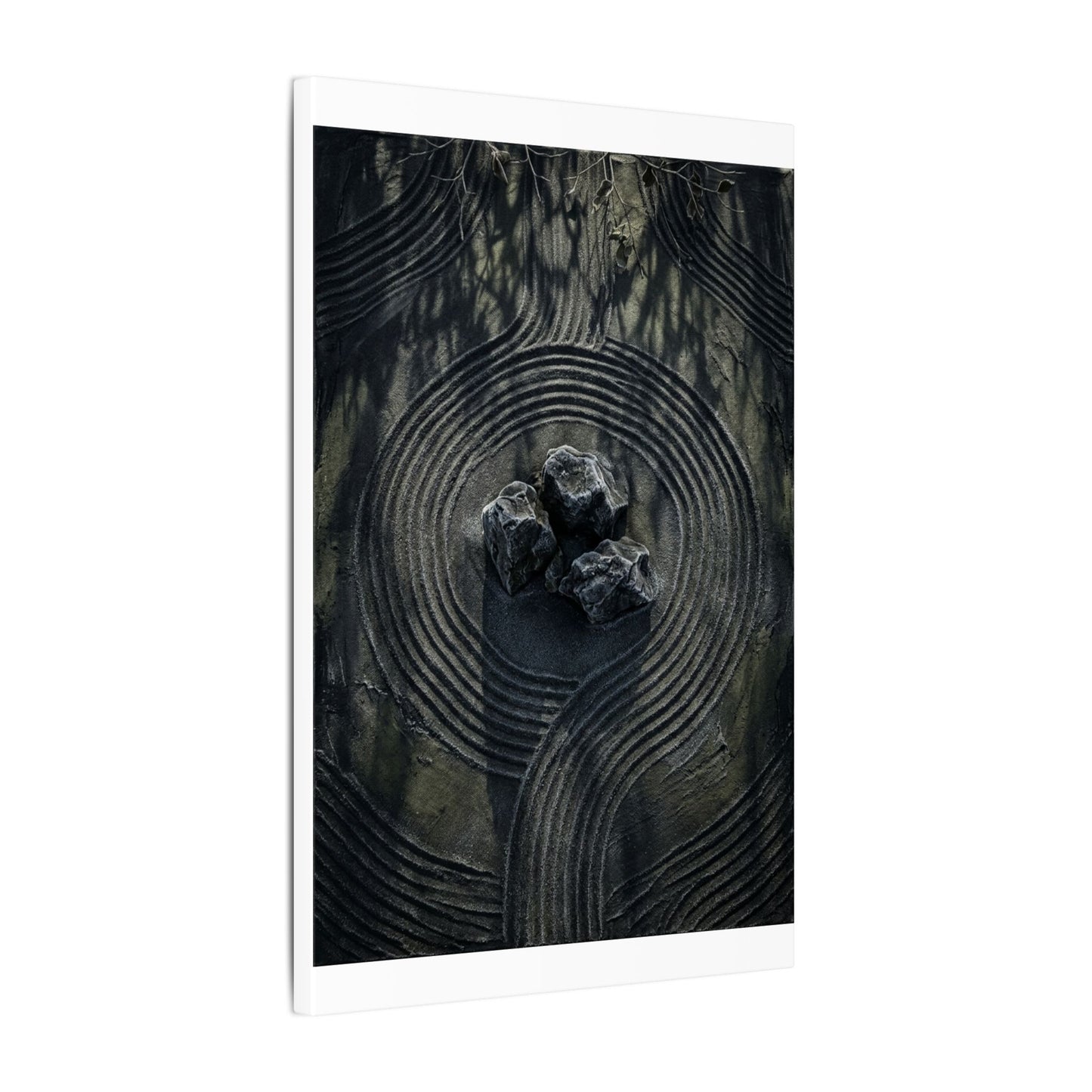 Moody Rock Garden Canvas Art - Dark Texture Dark Japandi