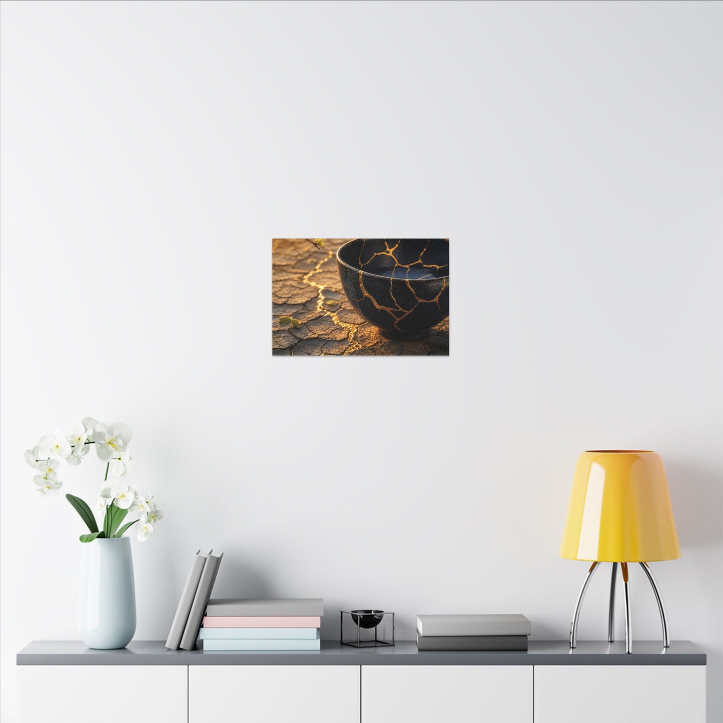 Golden Hour Cracked Earth Canvas Art - Kintsugi Fukinsei