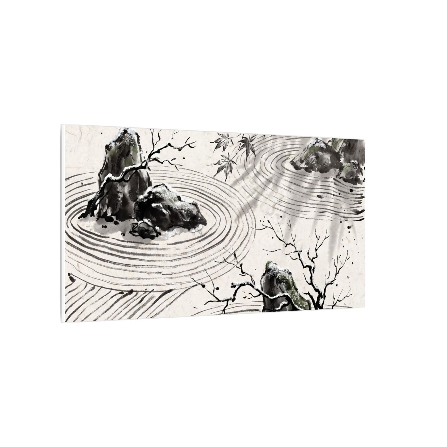 Rock Garden Canvas Art | Winter Zen Sumi E Art