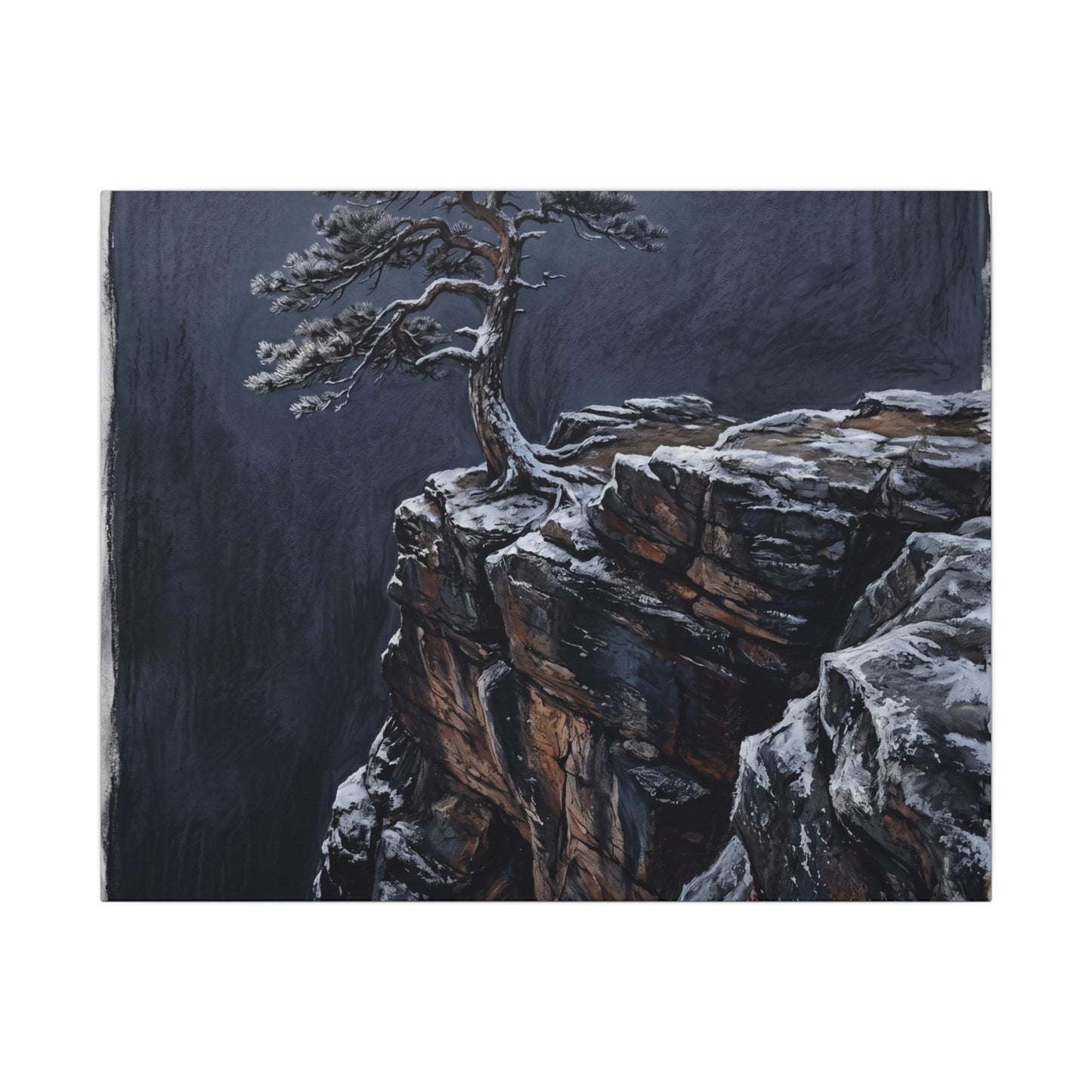 Dark Japandi Pine Tree in Dawn | Dark Texture Canvas Art