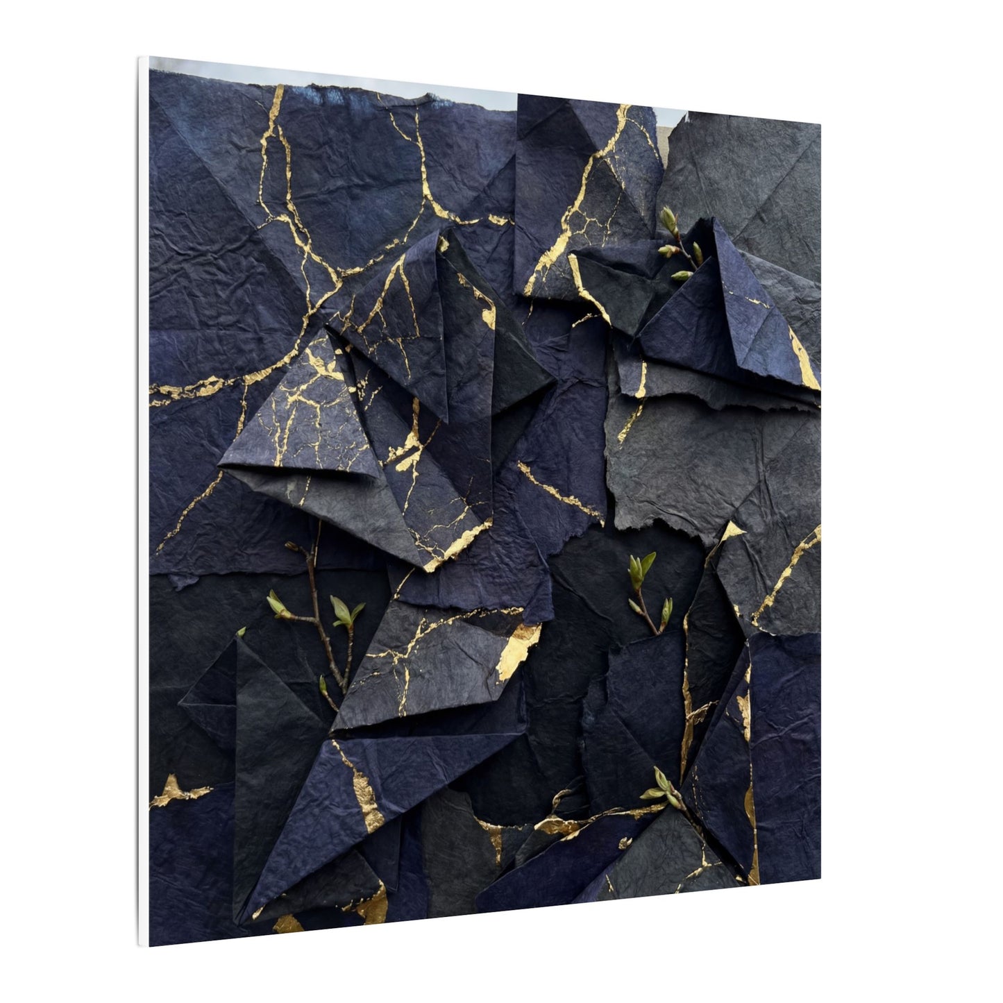 Beautiful Paper Fold Canvas Art - Crackle Gold Kintsugi