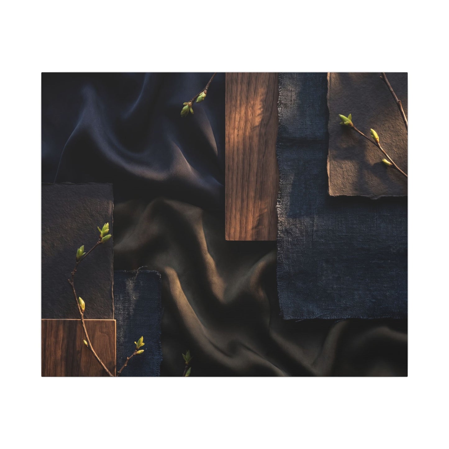 Silk Drape Spring Canvas Art | Dark Japandi Moody Design