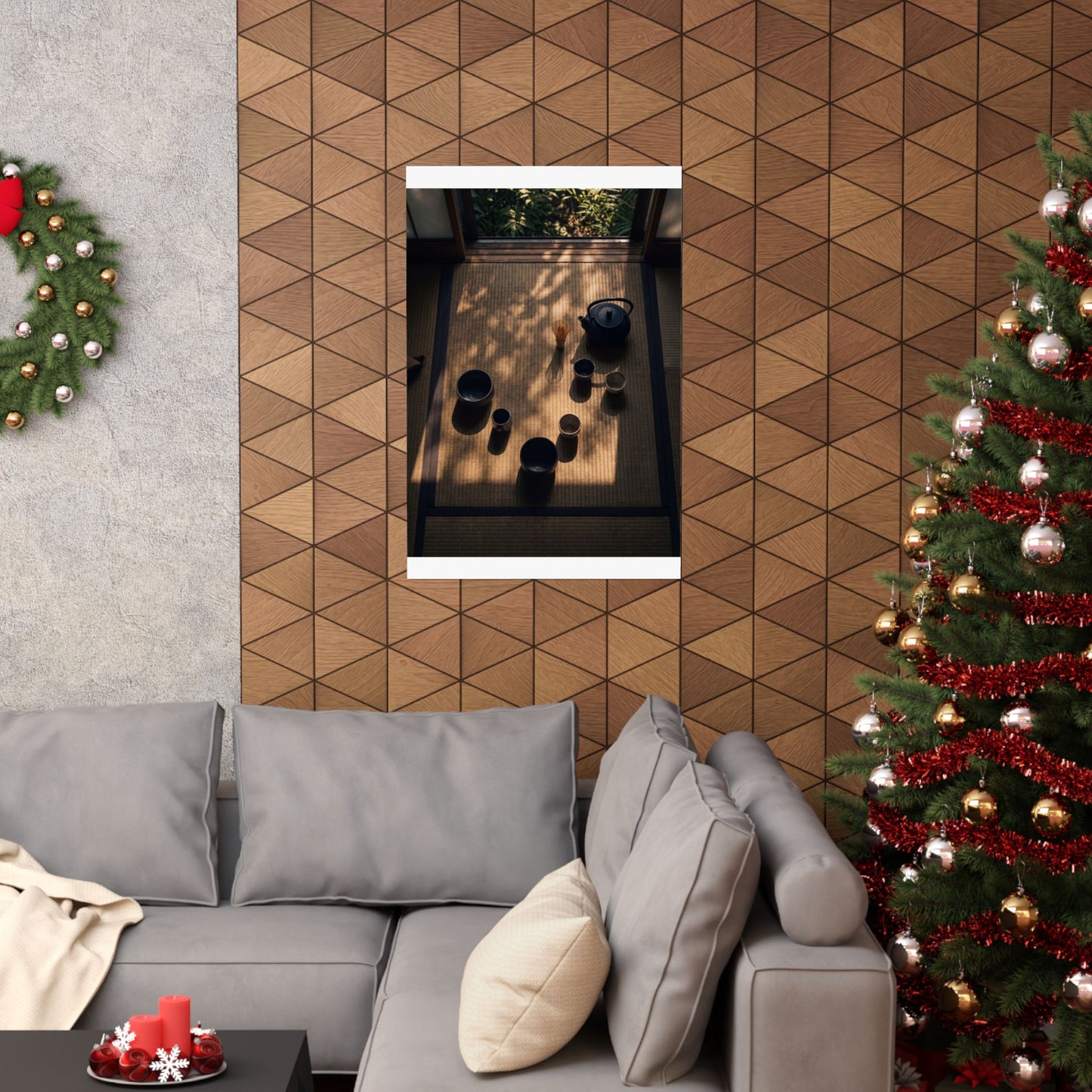 Golden Hour Tea Ceremony Wall Art Print - Dark Japandi Shibui