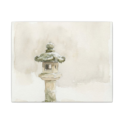 Stone Lantern Winter Canvas Art | Japandi Earthy Design