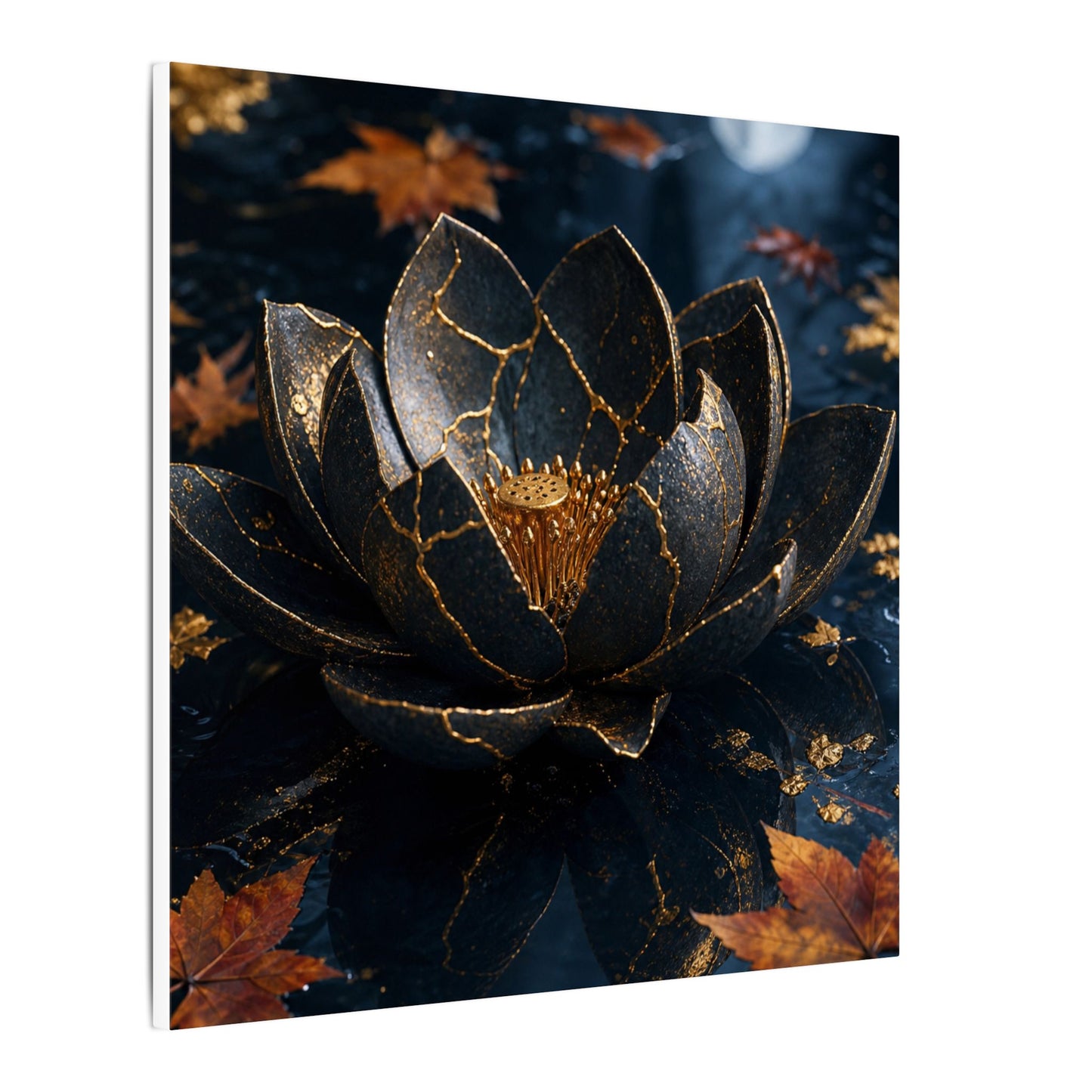 Moonlight Lotus Flower Canvas Art - Kintsugi Fukinsei