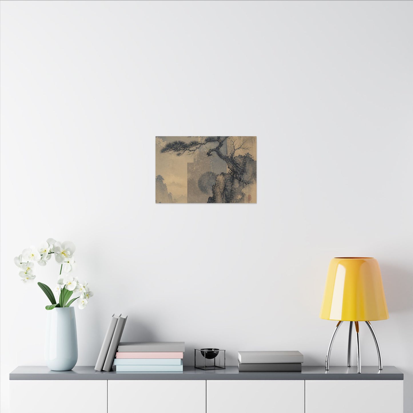 Japandi Pine Tree in Moonlight | Japanese Pattern Canvas Art