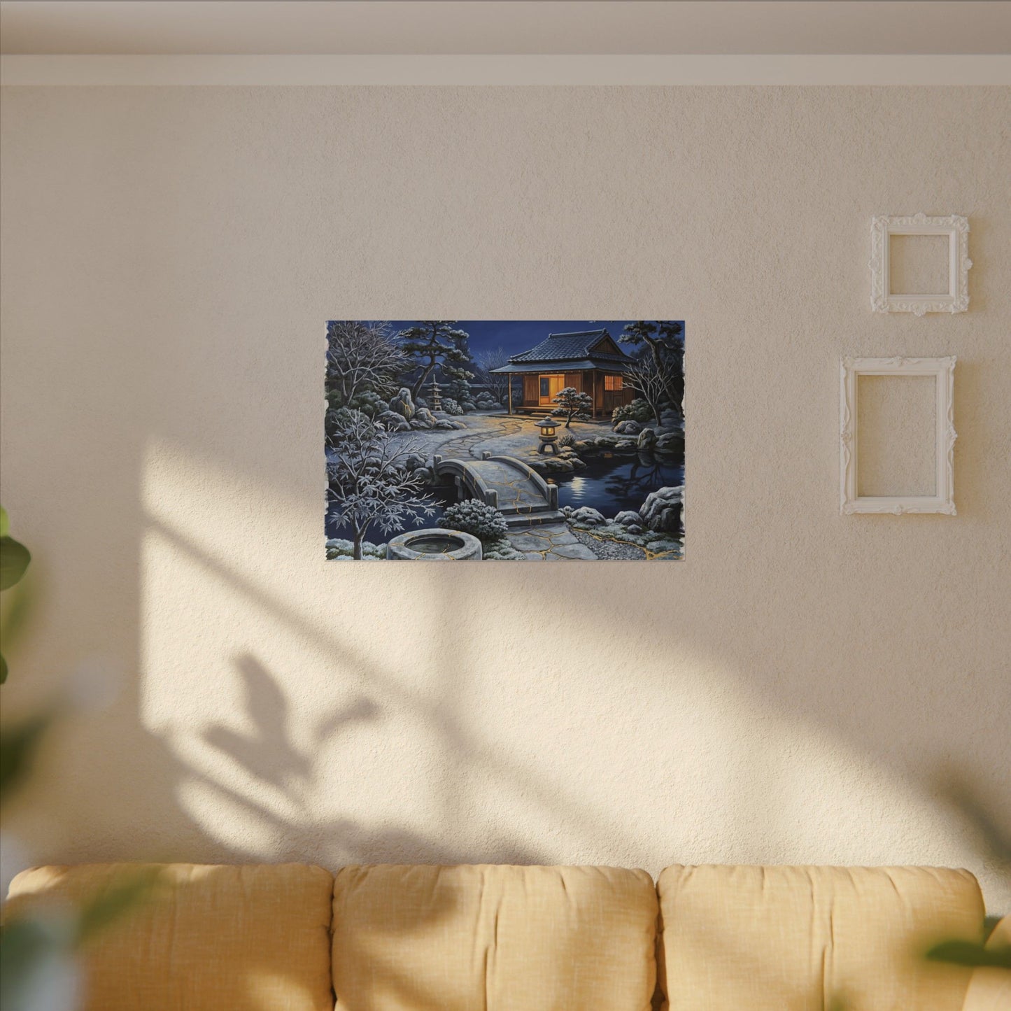 Moonlit Garden Winter Canvas Art | Kintsugi Artful Design