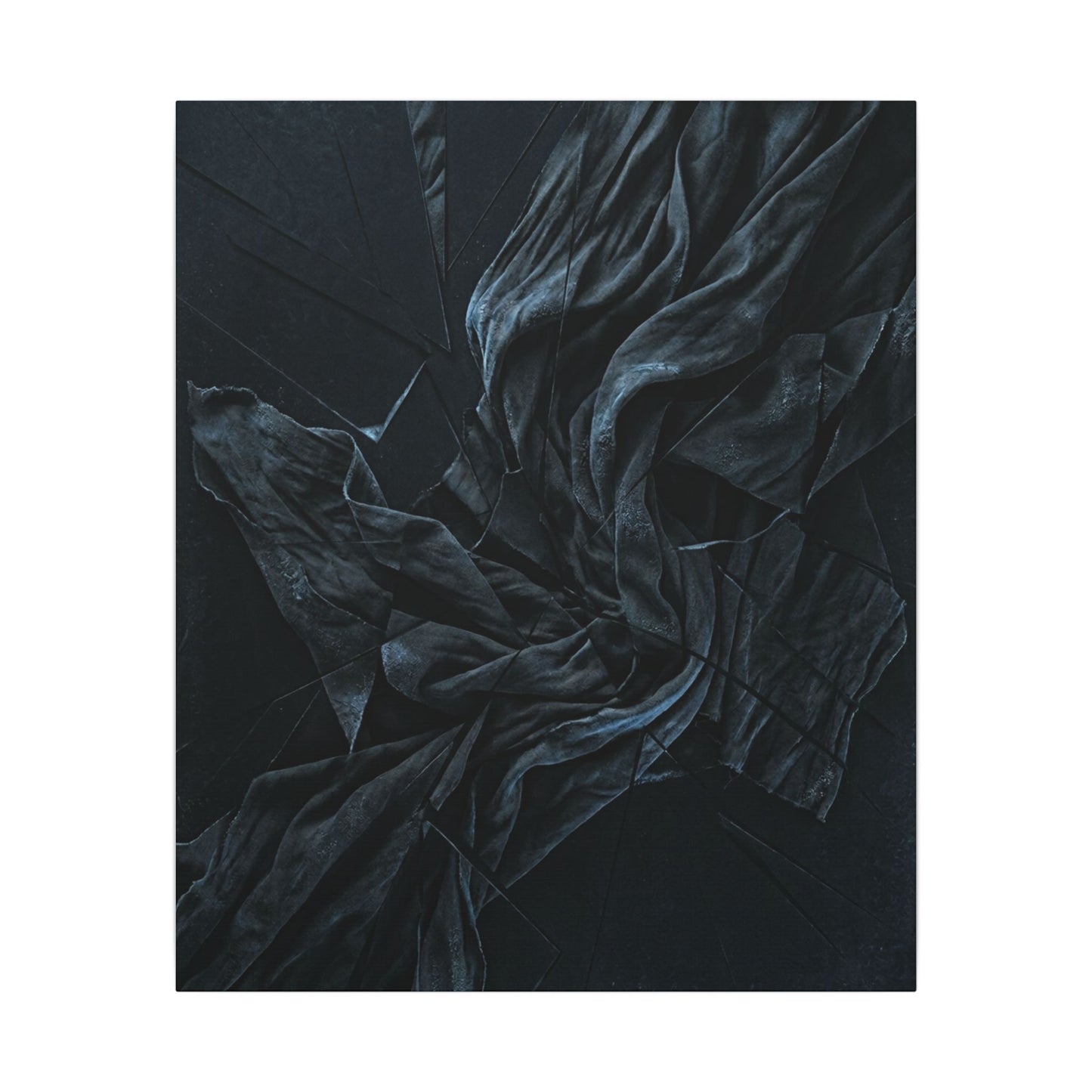 Dark Japandi Silk Drape in Moonlight | Moody Minimal Canvas Art