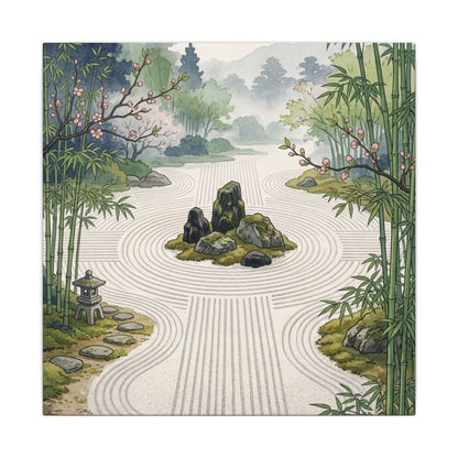 Rock Garden Ukiyo E Inspired Canvas Art | Contemplative Zen Art