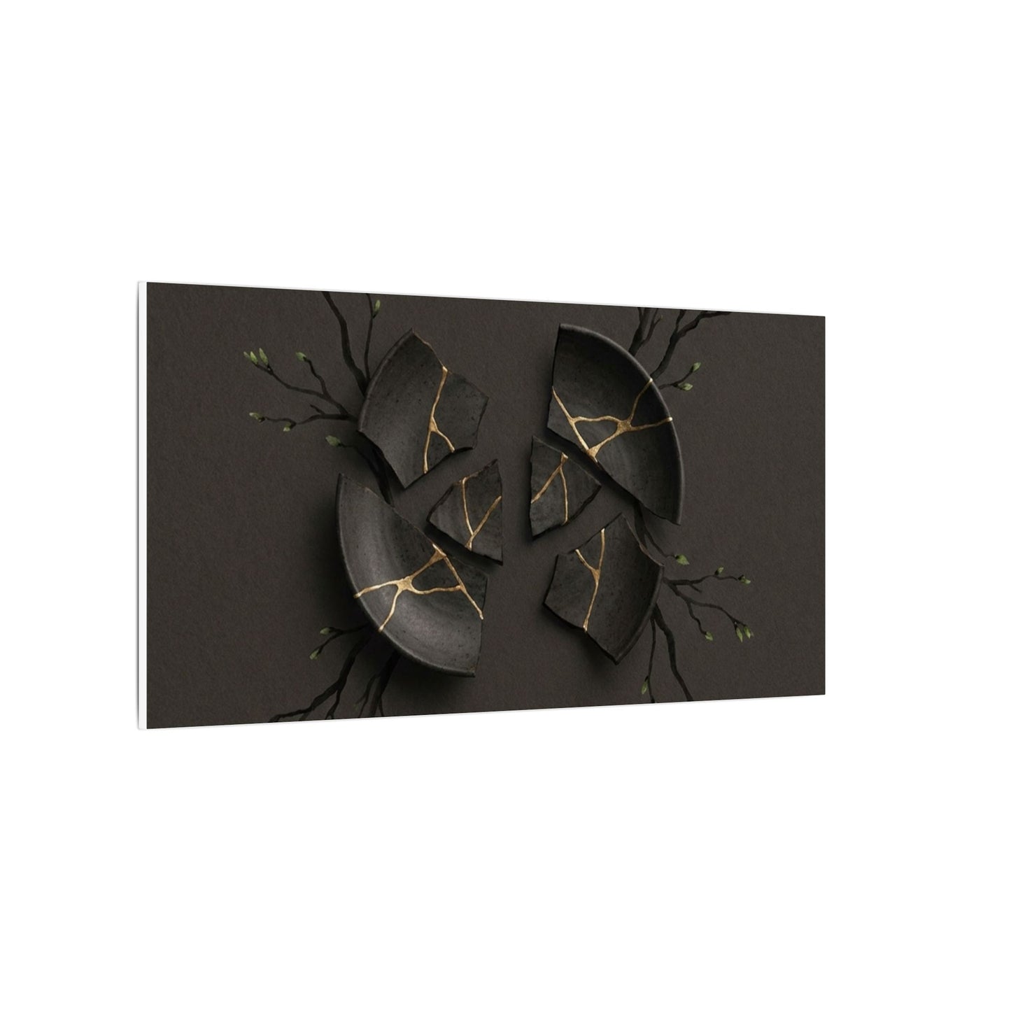 Sophisticated Broken Pottery Canvas Art - Charcoal Ink Dark Japandi