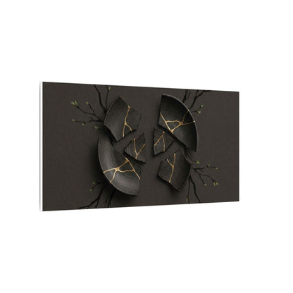 Sophisticated Broken Pottery Canvas Art - Charcoal Ink Dark Japandi
