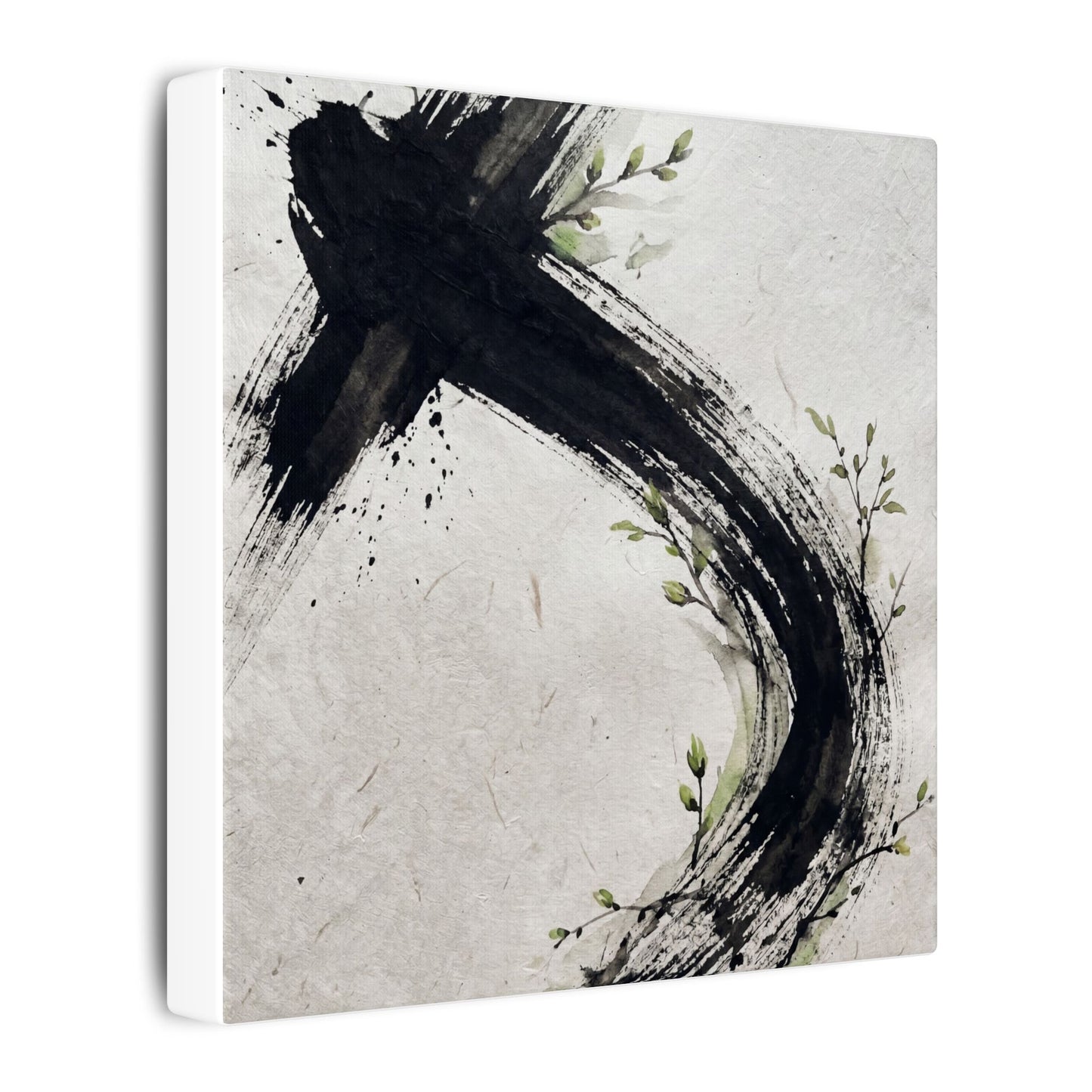 Ink Brushstroke Spring Canvas Art | Dark Japandi Sophisticated Design