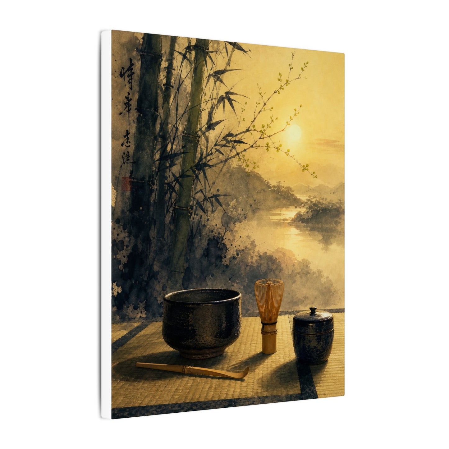 Tea Ceremony Sumi E Canvas Art | Contemplative Zen Art
