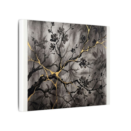 Kanso Cherry Blossom Canvas Art - Kintsugi Crackle Gold