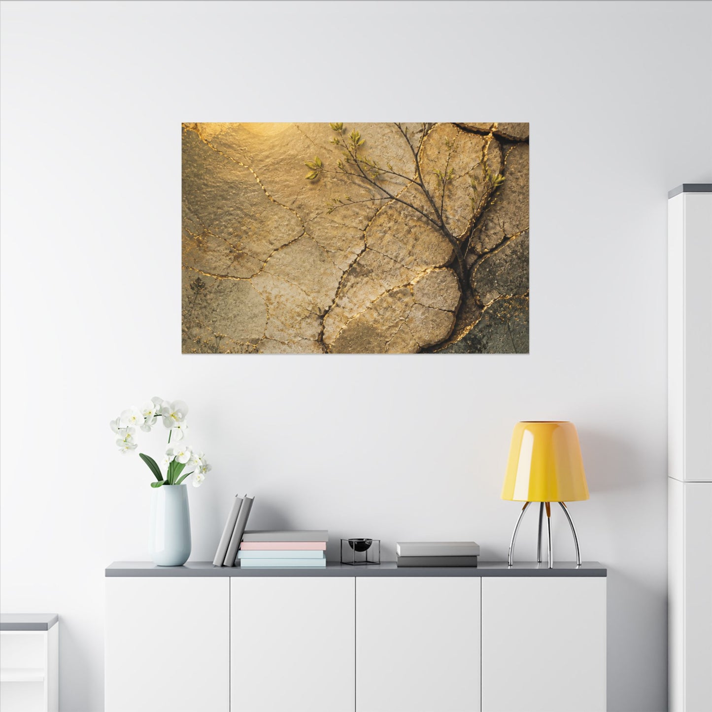 Cracked Earth Spring Canvas Art | Japandi Warm Design