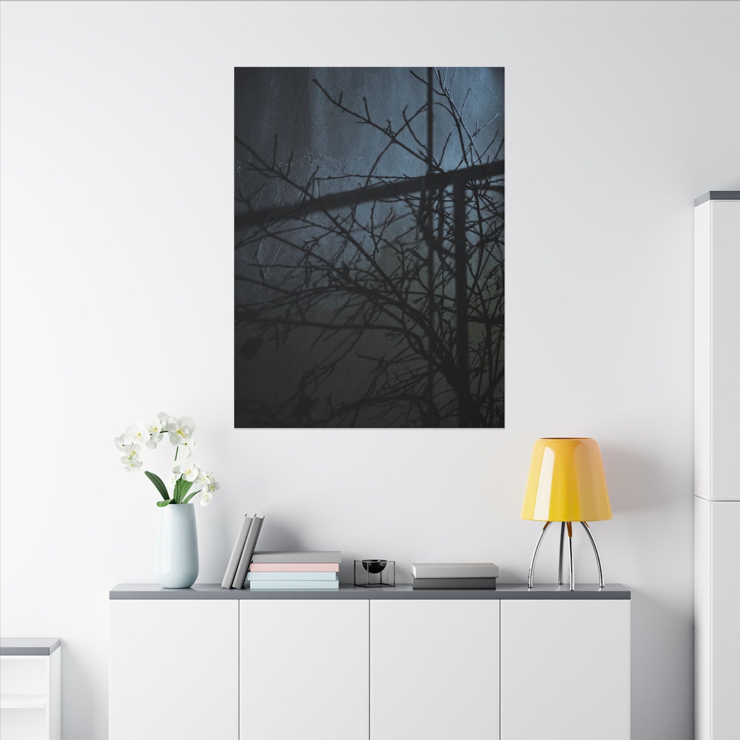 Moonlight Shadow Play Canvas Art - Dark Japandi Shibui