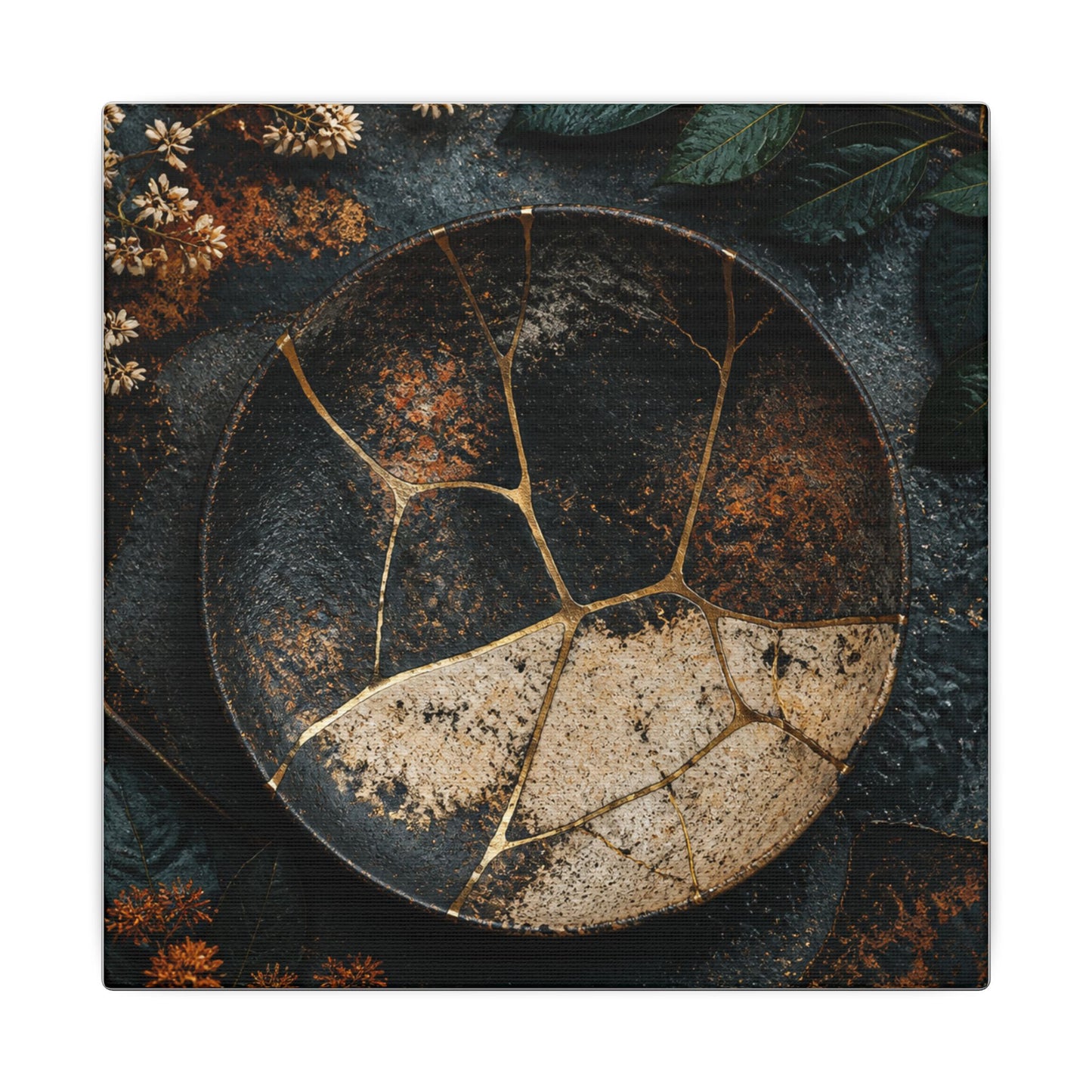 Kintsugi Rust Patina in Dawn | Gold Repair Canvas Art