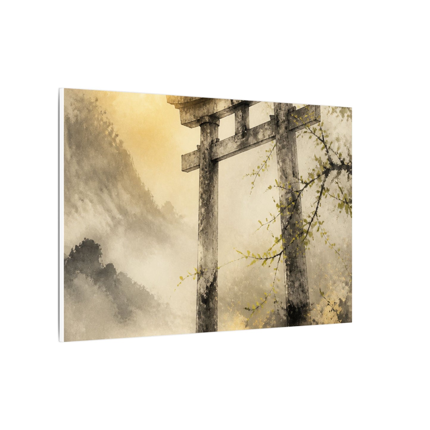 Spring Torii Gate Sumi E Canvas Art | Tranquil Decor