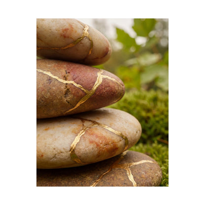 River Stones Wall Art Print | Summer Kintsugi Crackle Gold Art