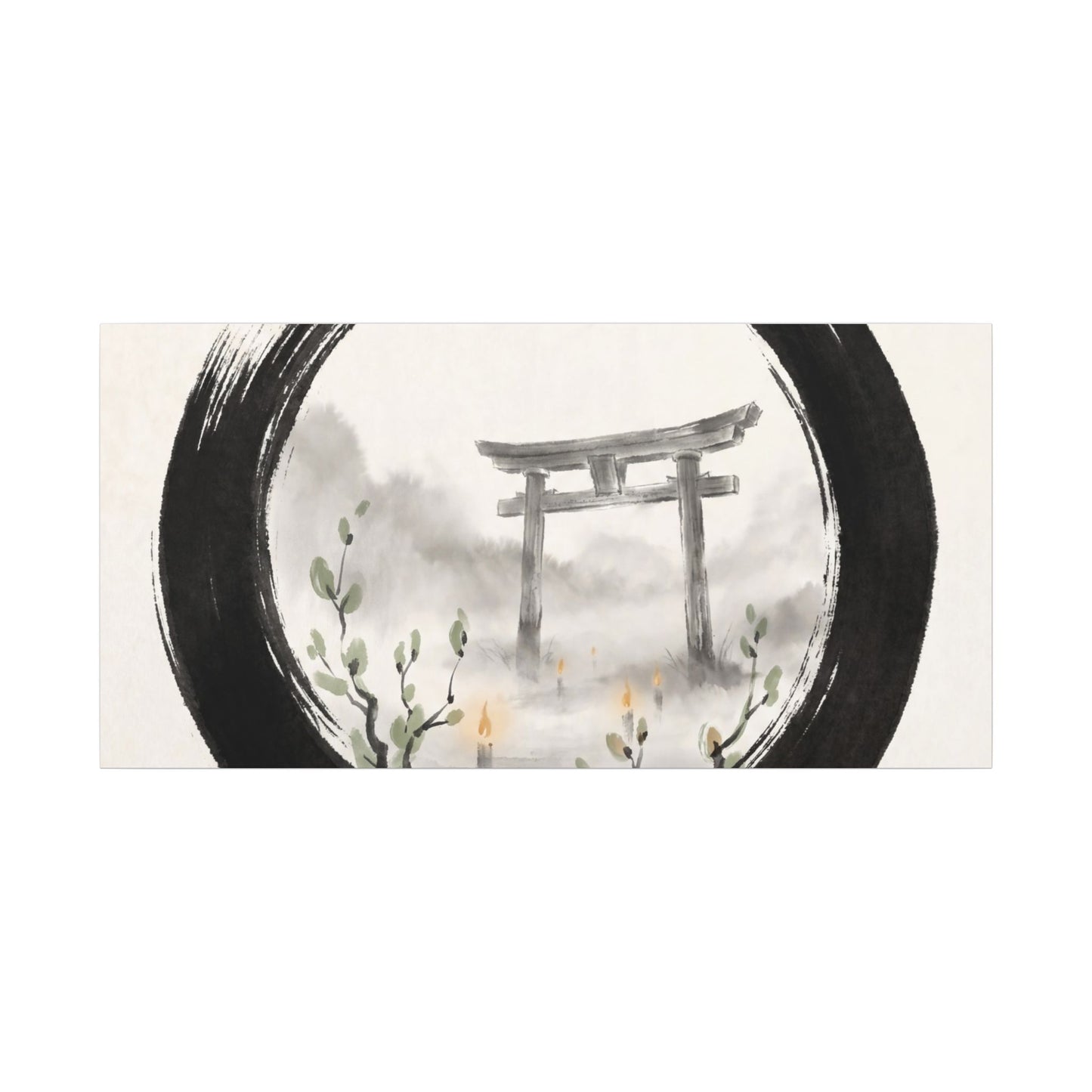 Spring Torii Gate Enso Canvas Art | Tranquil Decor