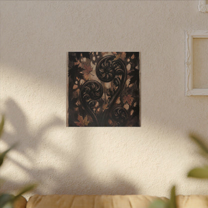 Mono No Aware Fern Unfurling Canvas Art - Dark Japandi Charcoal Ink