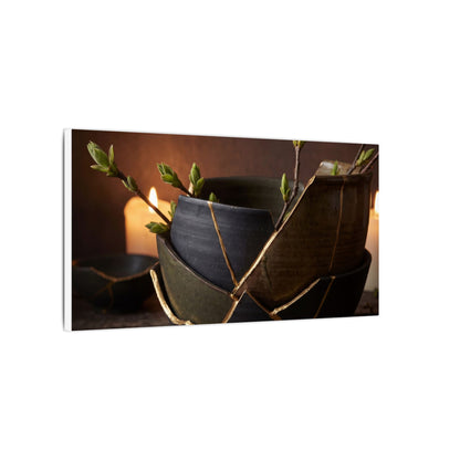 Broken Pottery Spring Canvas Art | Dark Japandi Luxurious Design