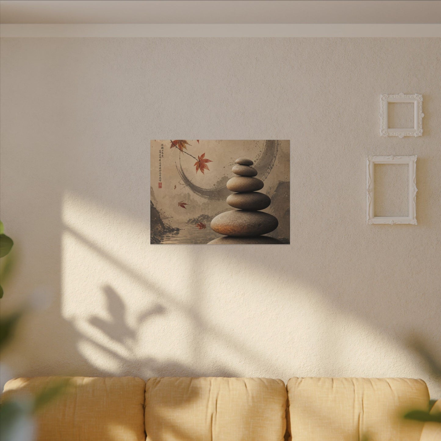 Japandi River Stones in Candlelight | Japanese Pattern Canvas Art