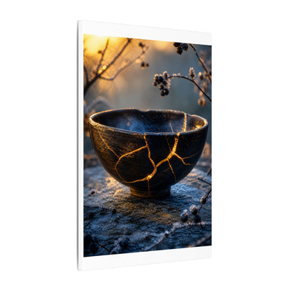 Ceramic Bowl Canvas Art | Winter Kintsugi Gold Repair Art