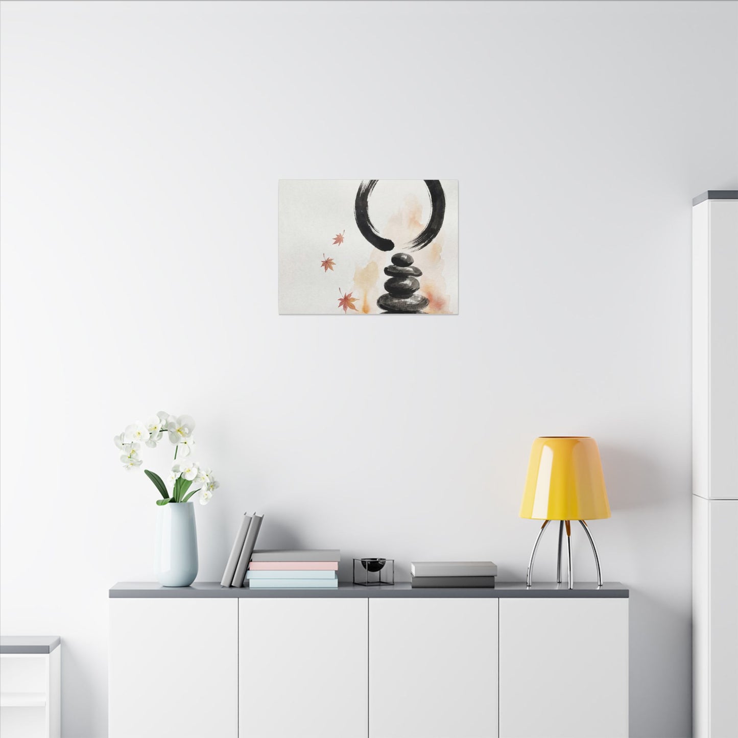 River Stones Canvas Art | Autumn Zen Enso Art