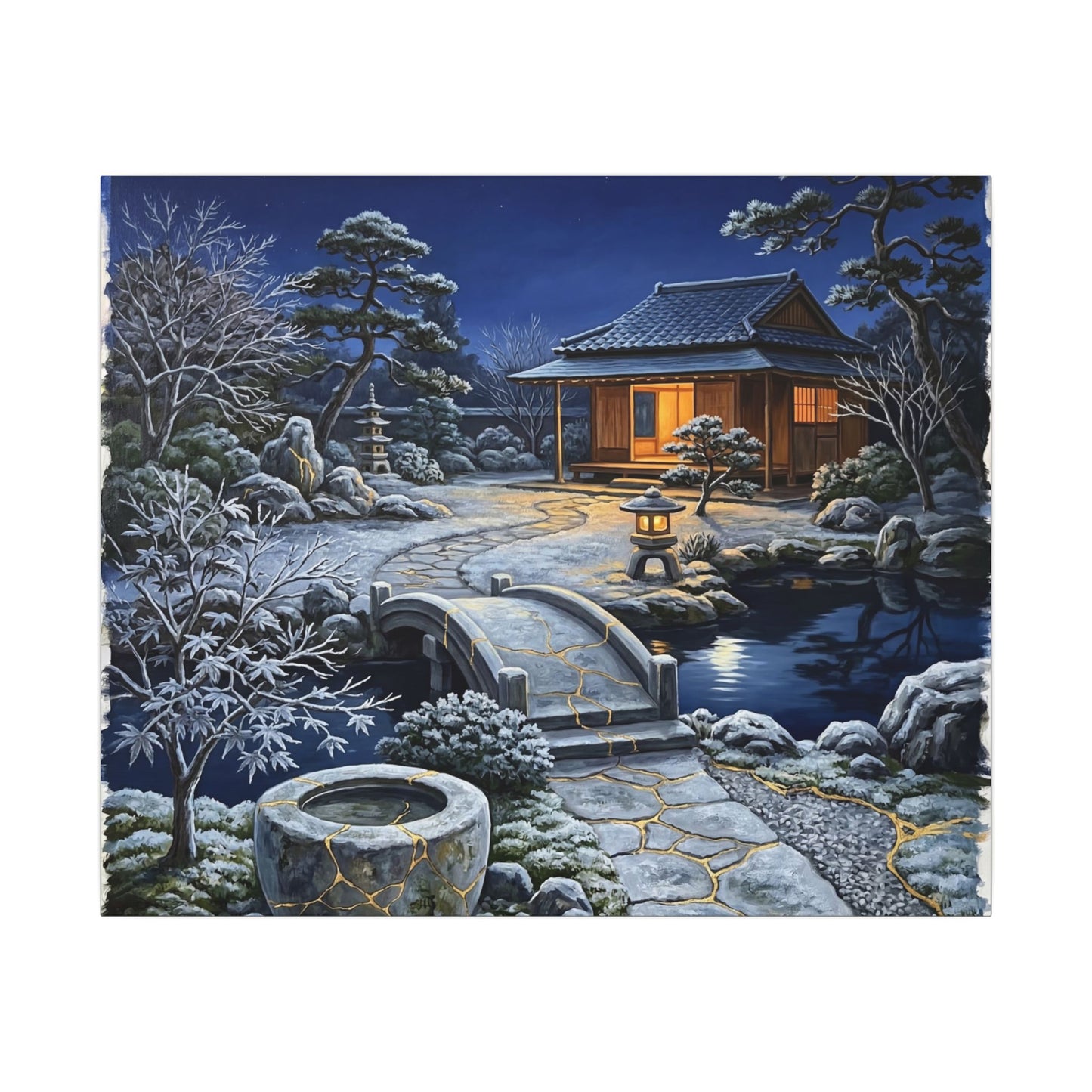 Moonlit Garden Winter Canvas Art | Kintsugi Artful Design