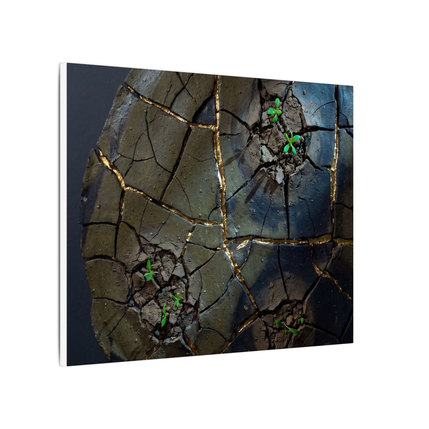 Dark Japandi Cracked Earth in Moonlight | Moody Minimal Canvas Art