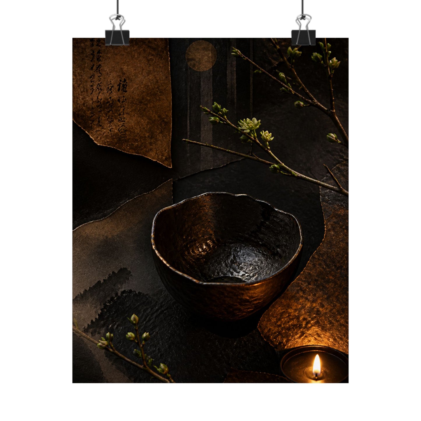 Moody Ceramic Bowl Wall Art Print - Shadow Zen Dark Japandi