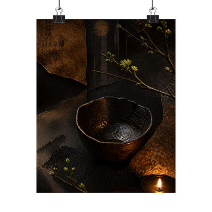 Moody Ceramic Bowl Wall Art Print - Shadow Zen Dark Japandi