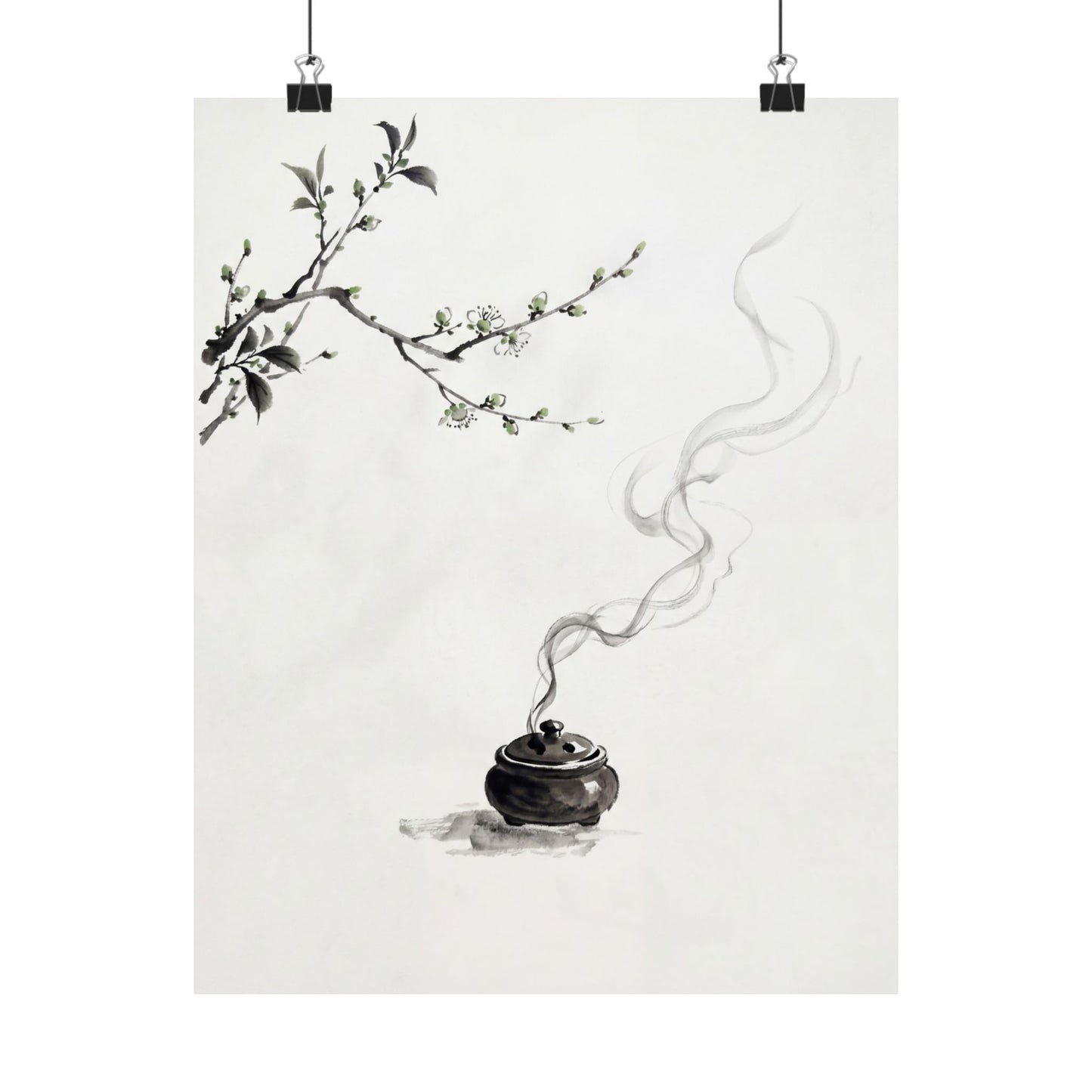 Ma Incense Smoke Wall Art Print - Zen Sumi E