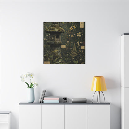 Spring Stone Lantern Herbarium Canvas Art | Nostalgic Decor