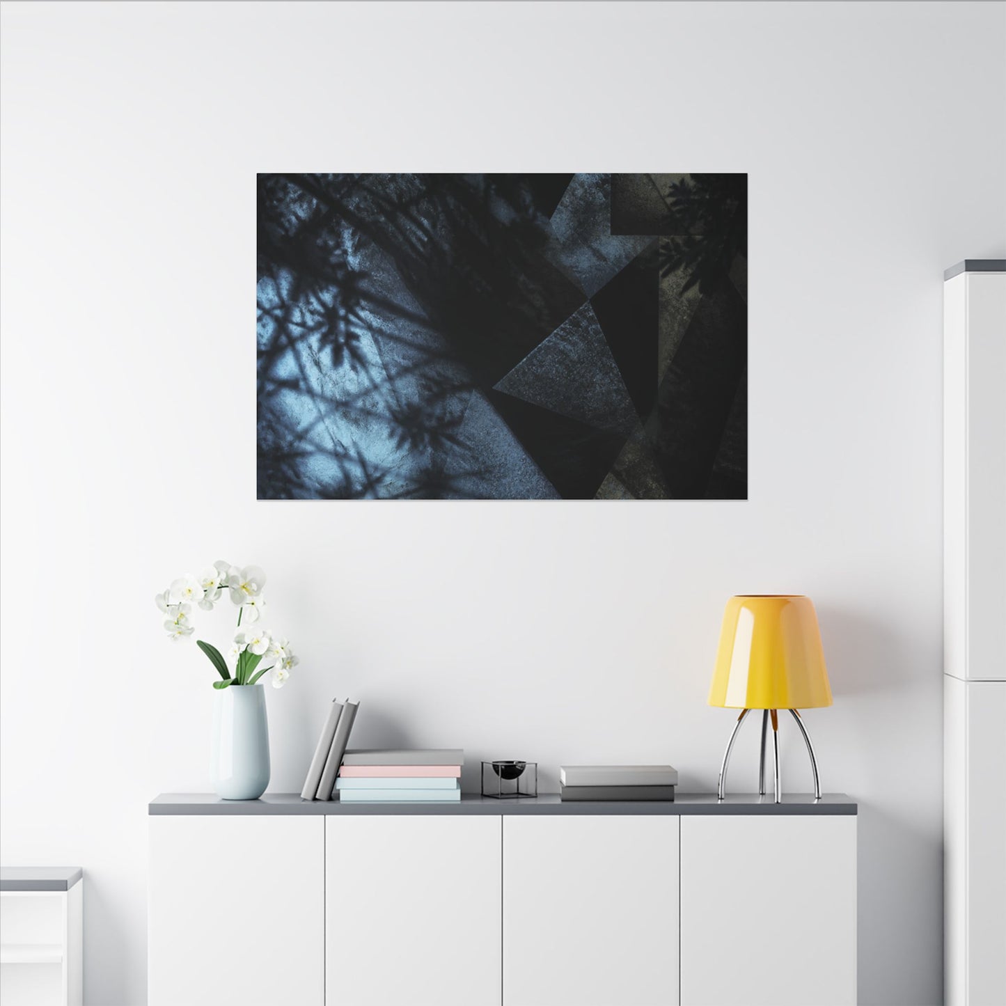 Shadow Play Winter Canvas Art | Dark Japandi Luxurious Design