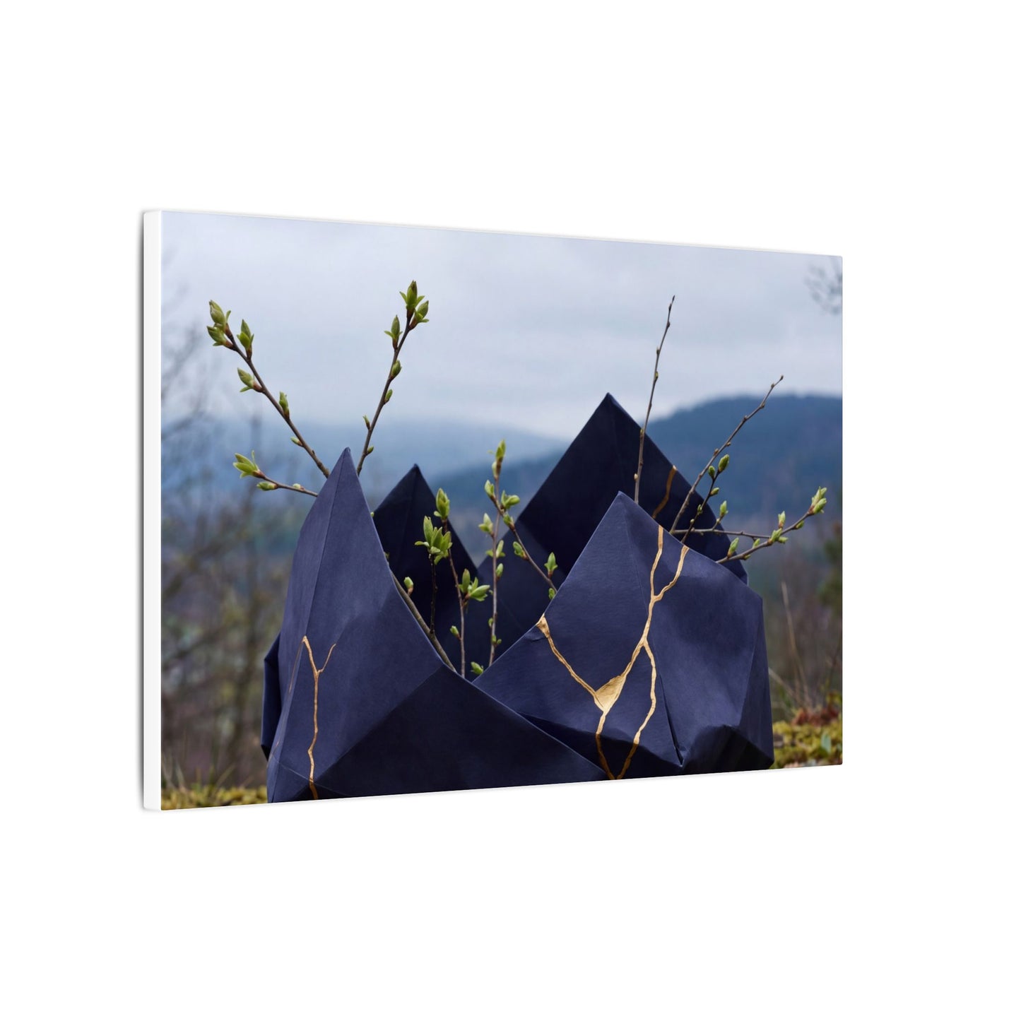 Paper Fold Canvas Art | Spring Kintsugi Gold Repair Art