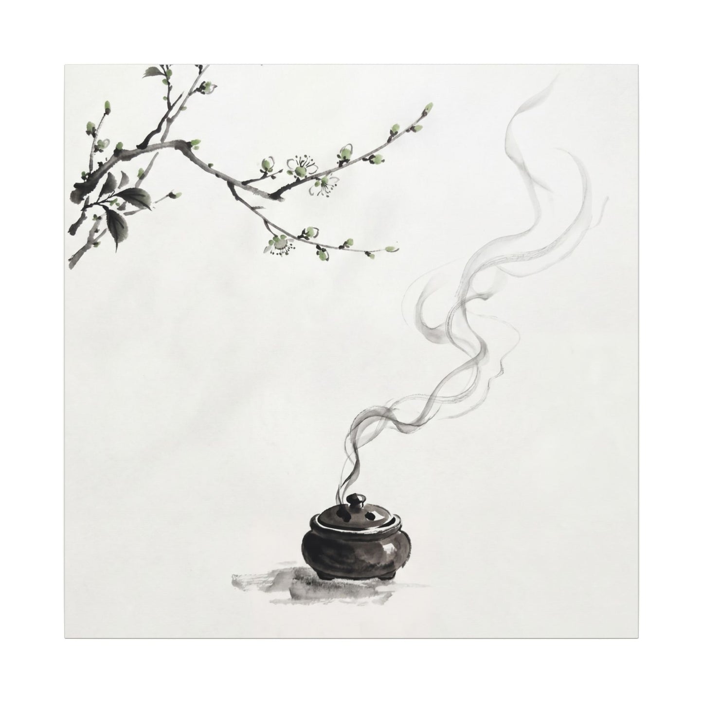 Calm Incense Smoke Canvas Art - Sumi E Zen