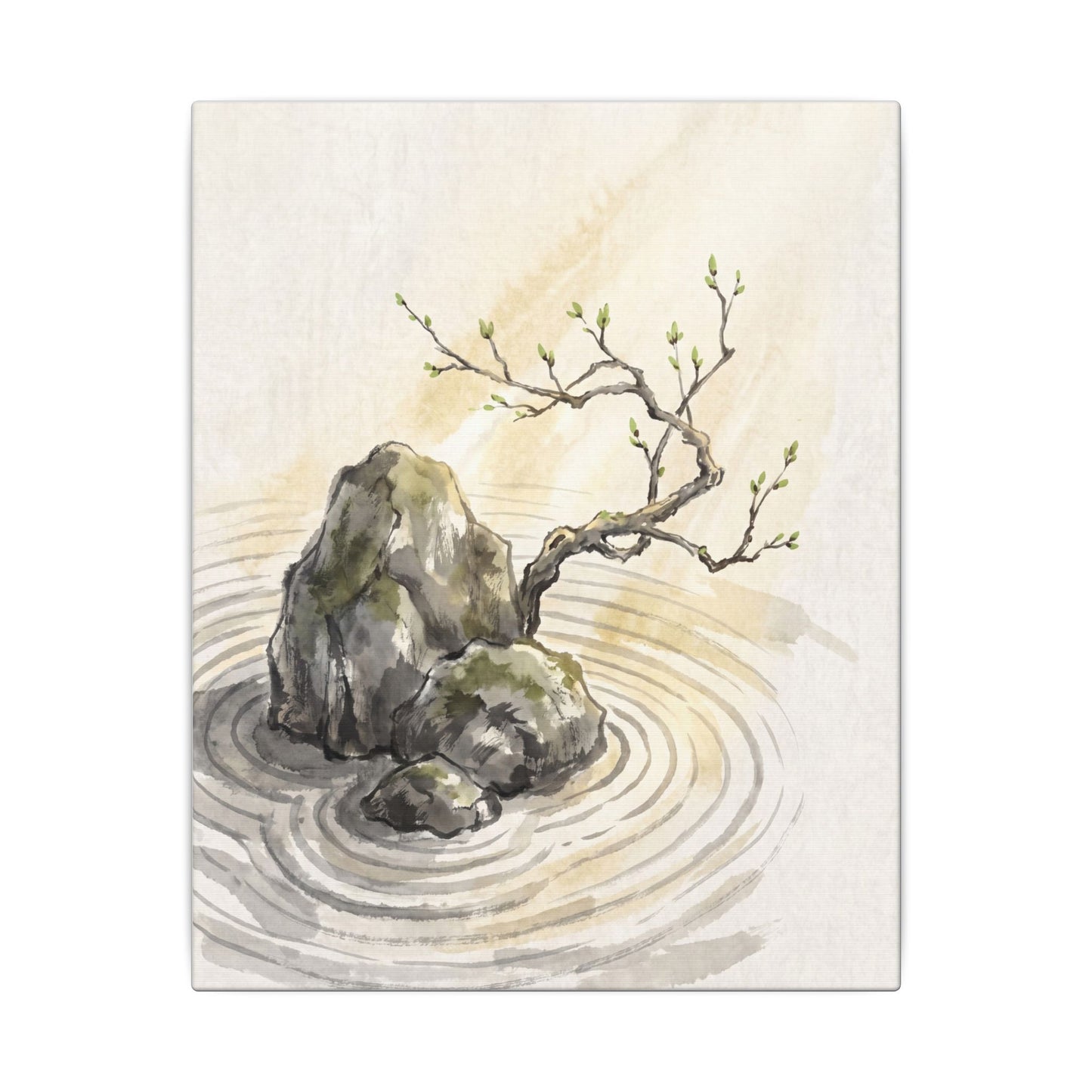 Serene Rock Garden Canvas Art - Sumi E Zen