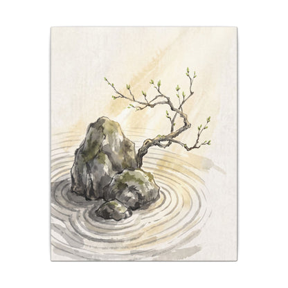 Serene Rock Garden Canvas Art - Sumi E Zen