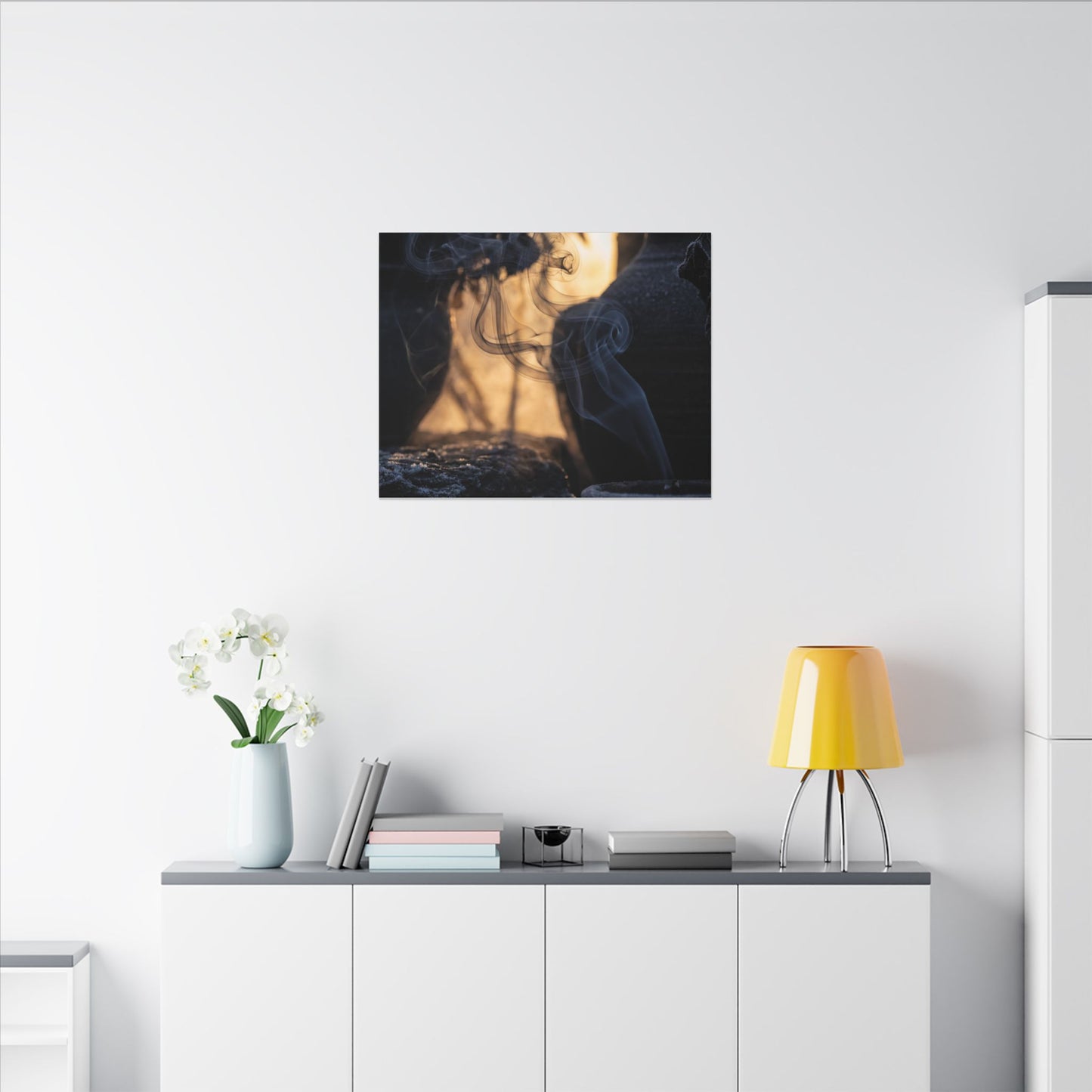 Incense Smoke Canvas Art | Winter Dark Japandi Shadow Zen Art