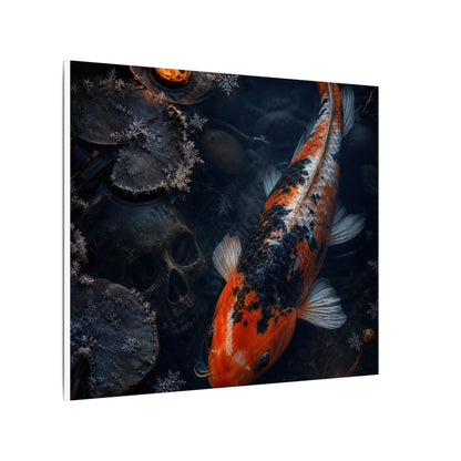 Koi Pond Canvas Art | Winter Dark Japandi Shadow Zen Art