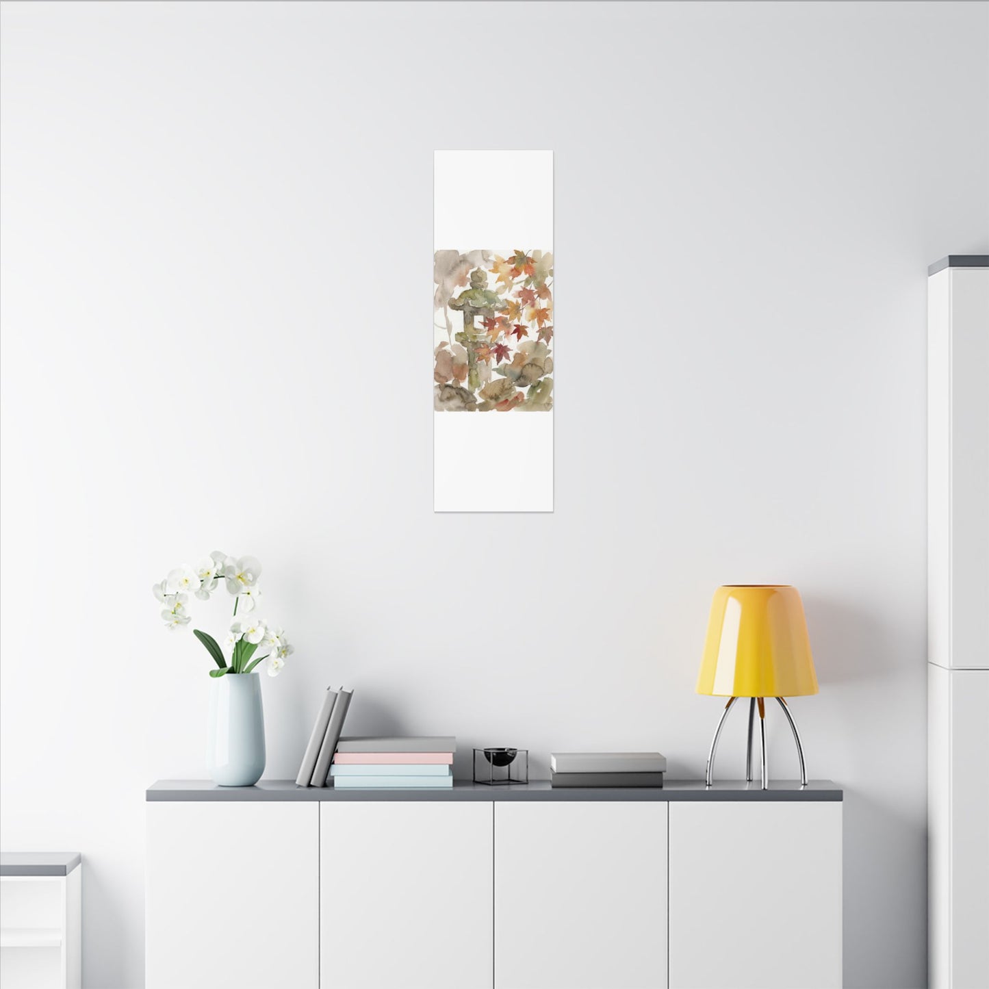 Stone Lantern Watercolor Canvas Art | Earthy Japandi Art