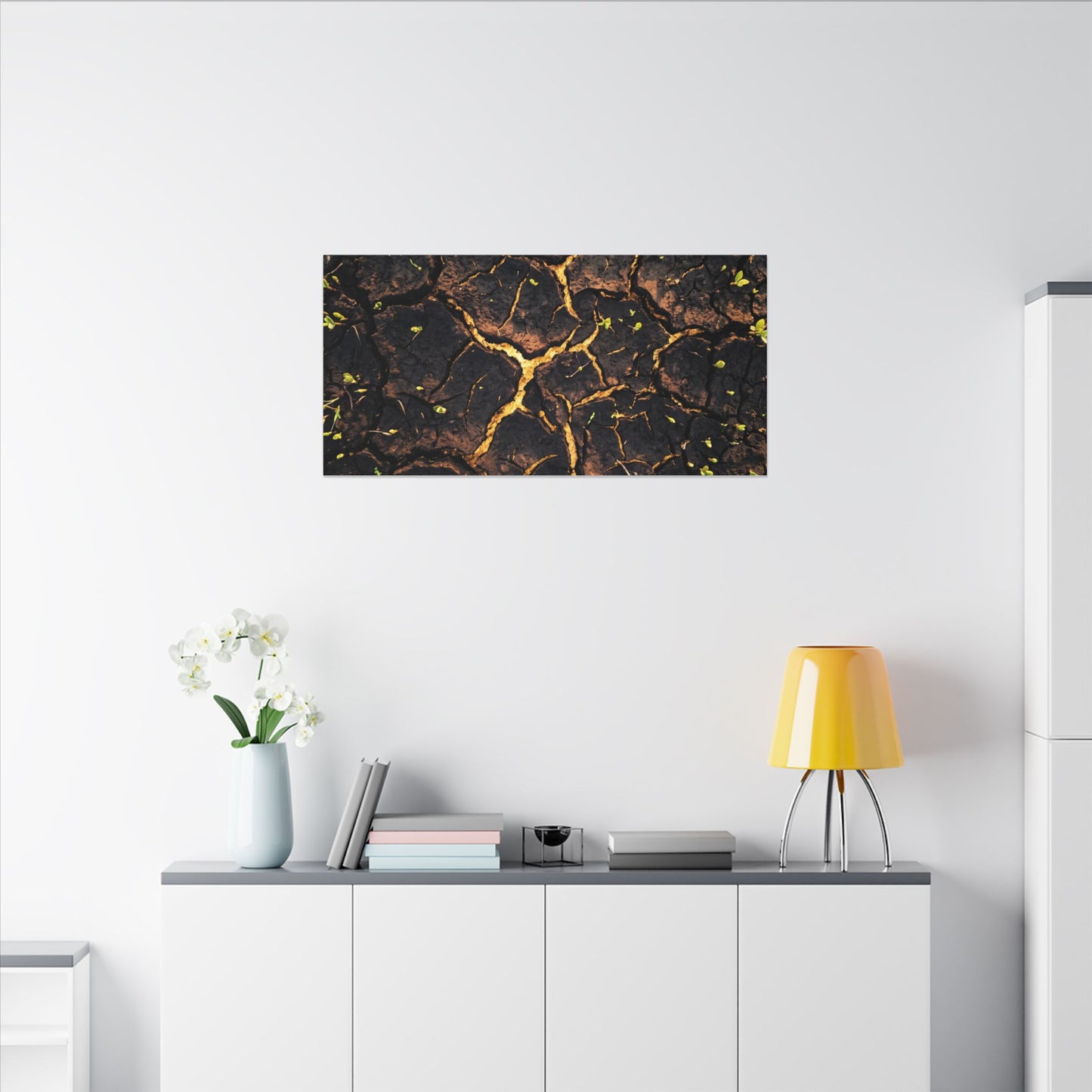Cracked Earth Moody Minimal Canvas Art | Sophisticated Dark Japandi Art