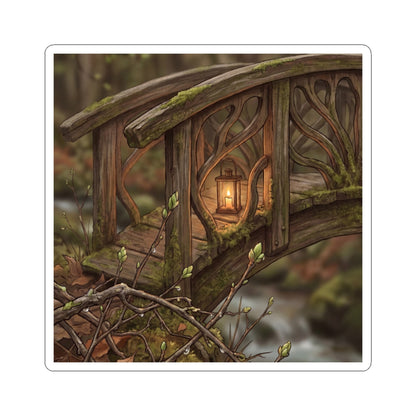Spring Wooden Bridge Forest Whimsy Sticker | Earthy Decor Art Print