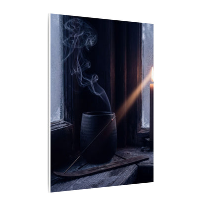 Incense Smoke Winter Canvas Art | Dark Japandi Sophisticated Design
